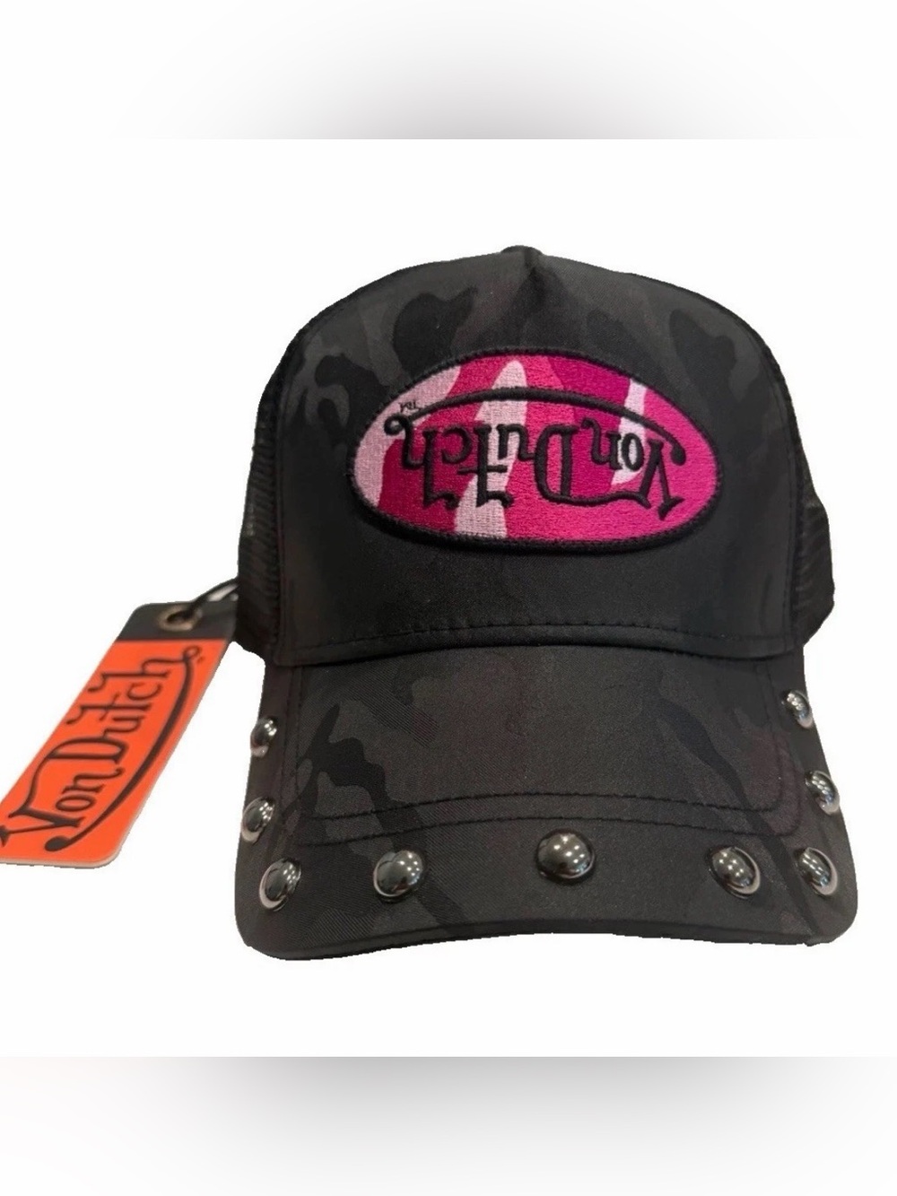 Von Dutch Hat Cap Snap Back One Size Black Pink Studded Trucker Mesh Mens